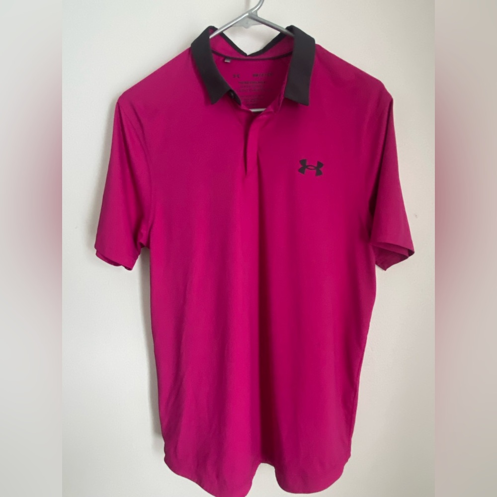 Under Armour Men's Vibrant Polo Shirt - Pink and Black